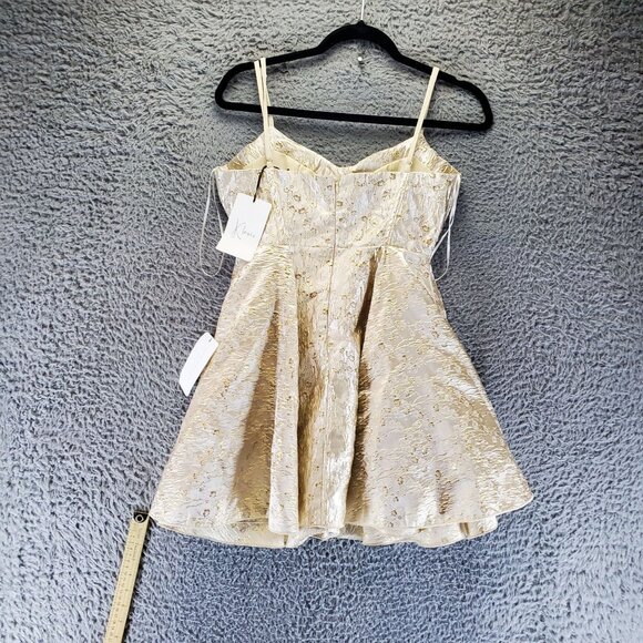Klesis Dress Womens Small Cream & Gold Metallic Floral Fit & Flare *NWT* - Picture 9 of 10